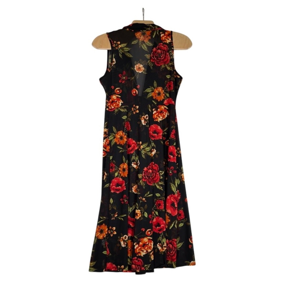 Ember Sheer Floral Swim Cover Up Women L Black Beach Duster Tunic Vest - Picture 3 of 8
